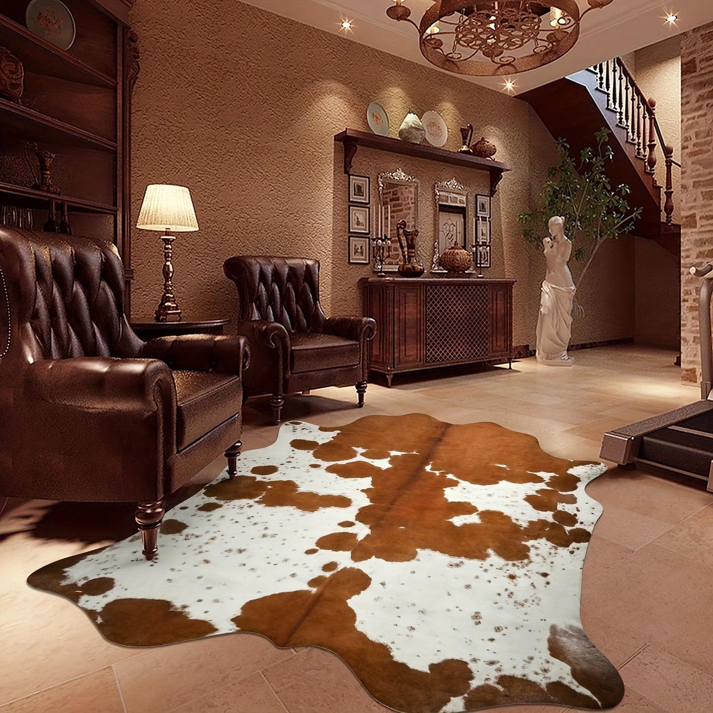 Area Rug Faux Cowhide Animal Print in Nine Colors and Two Washable Western-Style Room Sizes