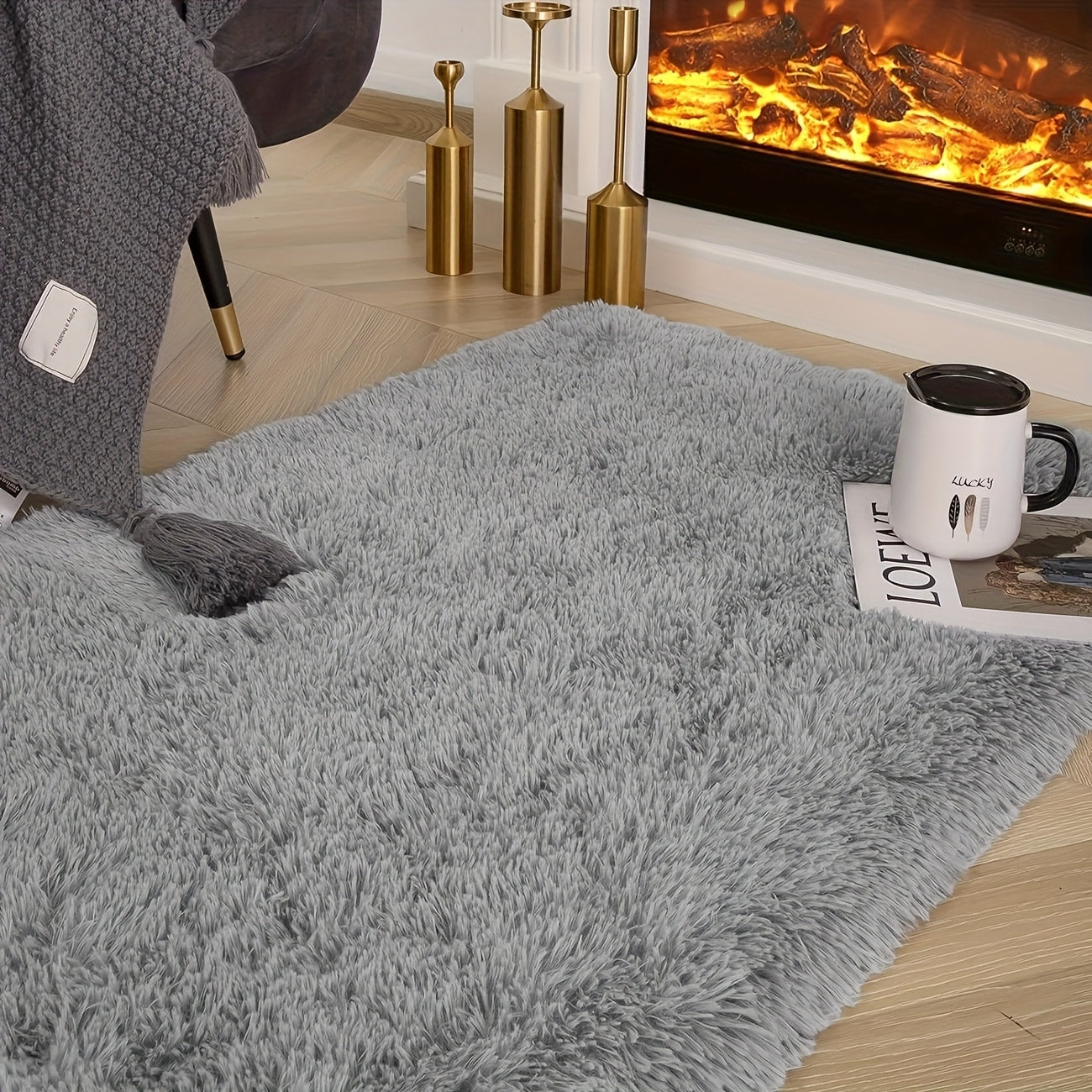 Area Rug Fluffy Faux-Fur Shag in Solid, Tie-Dye and Ombre Colors with Six Retained Room Sizes