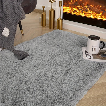 Area Rug Fluffy Faux-Fur Shag in Solid, Tie-Dye and Ombre Colors with Six Retained Room Sizes