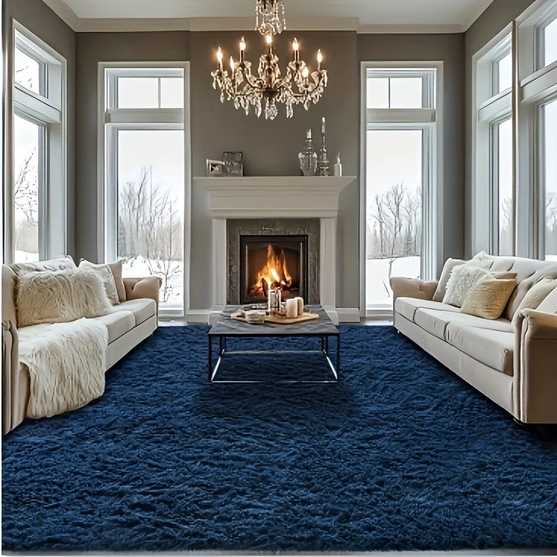 Area Rug Fluffy Faux-Fur Shag in Solid, Tie-Dye and Ombre Colors with Six Retained Room Sizes