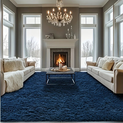 Area Rug Fluffy Faux-Fur Shag in Solid, Tie-Dye and Ombre Colors with Six Retained Room Sizes