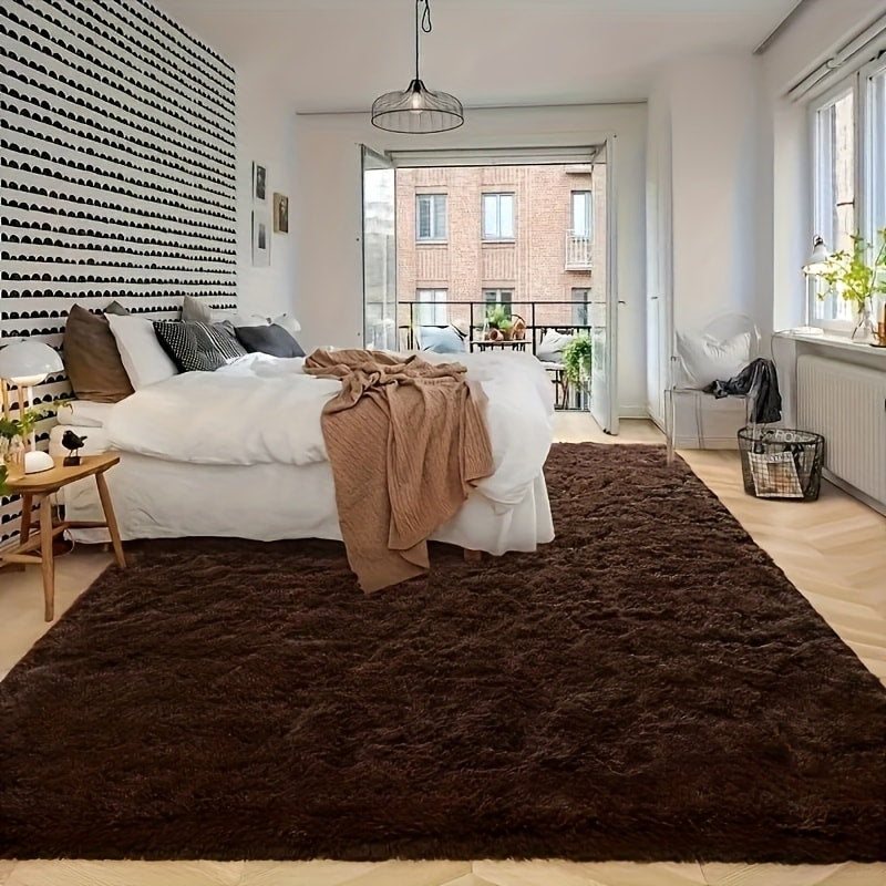 Area Rug Fluffy Faux-Fur Shag in Solid, Tie-Dye and Ombre Colors with Six Retained Room Sizes