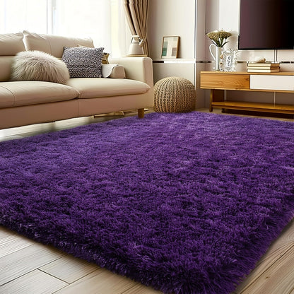 Area Rug Fluffy Faux-Fur Shag in Solid, Tie-Dye and Ombre Colors with Six Retained Room Sizes