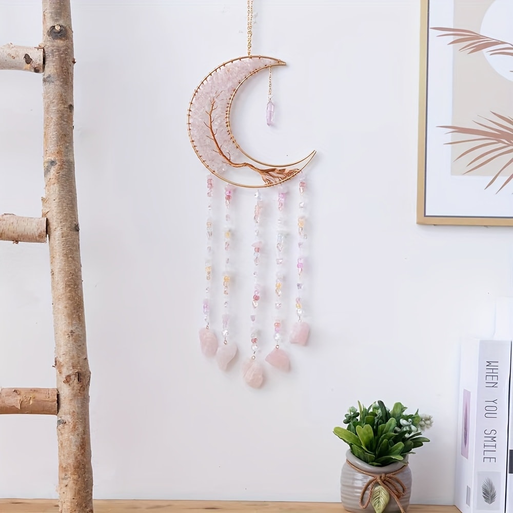Dreamcatcher Moon Suncatcher Wall Hanging – Handmade Boho Wind Chime Pendant for Indoor Outdoor Garden, Courtyard & Party Decor – Christmas & Birthday Gift