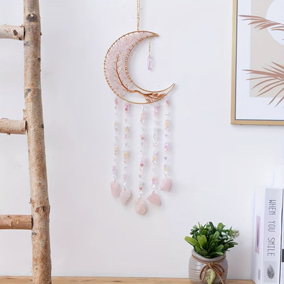 Dreamcatcher Moon Suncatcher Wall Hanging – Handmade Boho Wind Chime Pendant for Indoor Outdoor Garden, Courtyard & Party Decor – Christmas & Birthday Gift