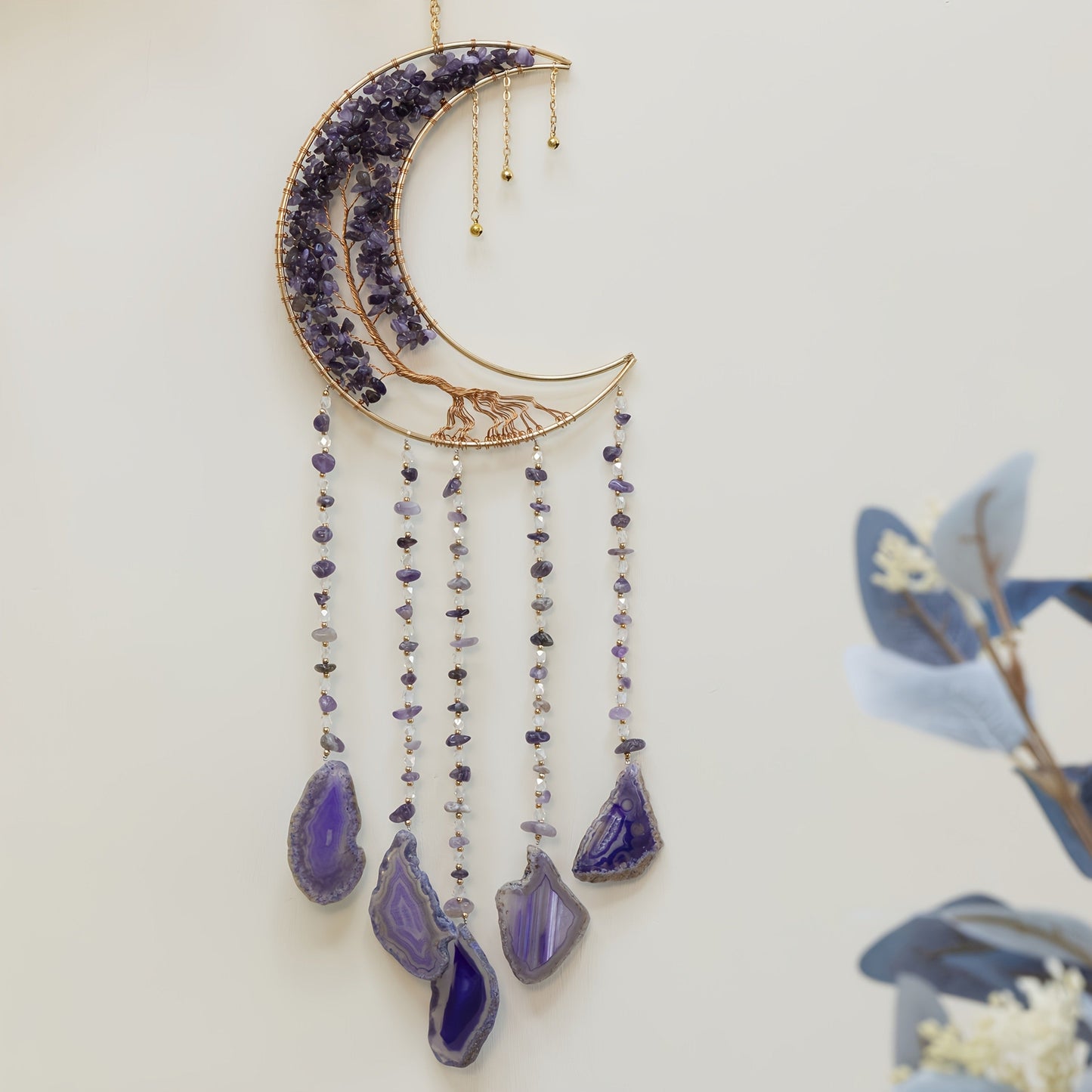 Dreamcatcher Moon Suncatcher Wall Hanging – Handmade Boho Wind Chime Pendant for Indoor Outdoor Garden, Courtyard & Party Decor – Christmas & Birthday Gift