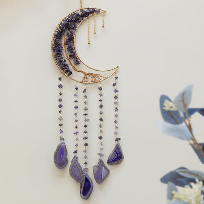 Dreamcatcher Moon Suncatcher Wall Hanging – Handmade Boho Wind Chime Pendant for Indoor Outdoor Garden, Courtyard & Party Decor – Christmas & Birthday Gift