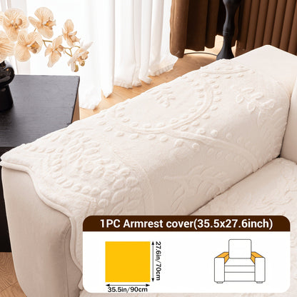 Faux Rabbit Fur Plush Sofa Cover Non-Slip | Thickened Quilted Couch Cushion, Machine Washable Pet Friendly, 1 to 4 Seat Armrest Backrest, White Light Grey Brown, Home Winter Decor