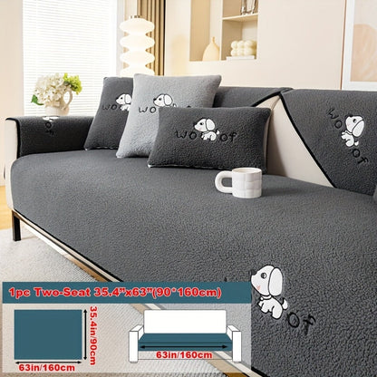 Sofa Cover Embroidered Plush-Texture Panels for Single to 4 Seats, Backrest, Armrest or Pillowcase