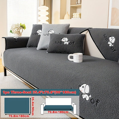 Sofa Cover Embroidered Plush-Texture Panels for Single to 4 Seats, Backrest, Armrest or Pillowcase