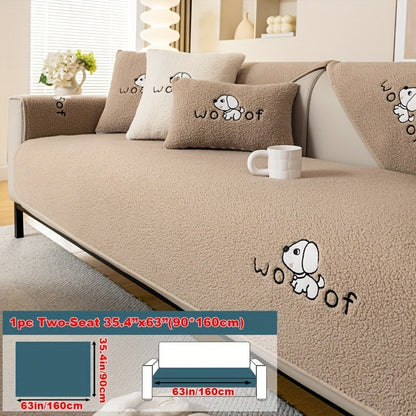 Sofa Cover Embroidered Plush-Texture Panels for Single to 4 Seats, Backrest, Armrest or Pillowcase