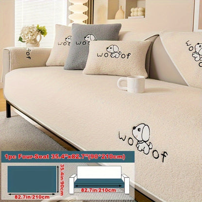 Sofa Cover Embroidered Plush-Texture Panels for Single to 4 Seats, Backrest, Armrest or Pillowcase