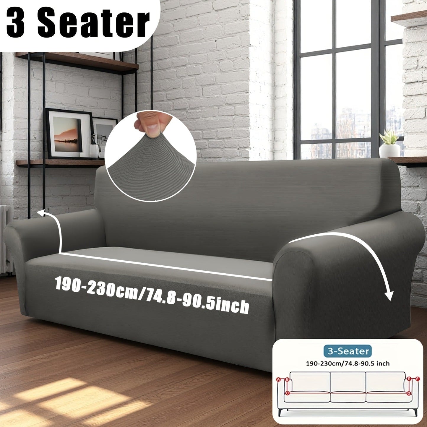 Stretch Sofa Cover Elastic Band | Milk Fiber Fabric Slipcover, Machine Washable Polyester Spandex, 1 to 4 Seater Armchair Couch Cover, Red Gray Blue Black Coffee, Home Decor