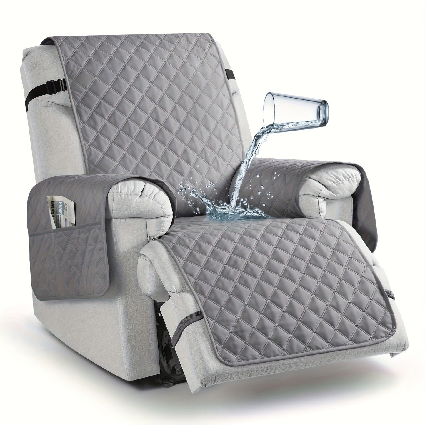 Chair Cover Quilted Recliner Throw with Side Pocket and Adjustable Strap in Seven Available Colors