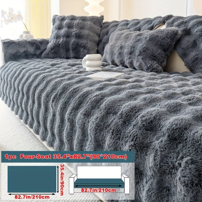Sofa Cover Thick Faux Rabbit Plush Panels with Anti-Slip Feature for Seat, Armrest, Backrest or Pillowcase