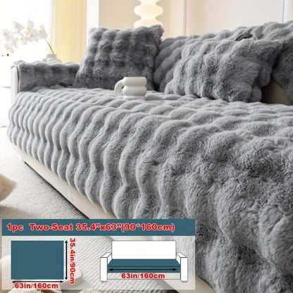 Sofa Cover Thick Faux Rabbit Plush Panels with Anti-Slip Feature for Seat, Armrest, Backrest or Pillowcase