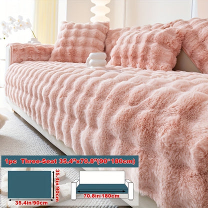 Sofa Cover Thick Faux Rabbit Plush Panels with Anti-Slip Feature for Seat, Armrest, Backrest or Pillowcase