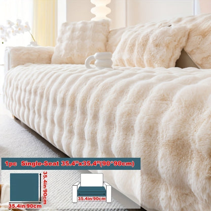 Sofa Cover Thick Faux Rabbit Plush Panels with Anti-Slip Feature for Seat, Armrest, Backrest or Pillowcase