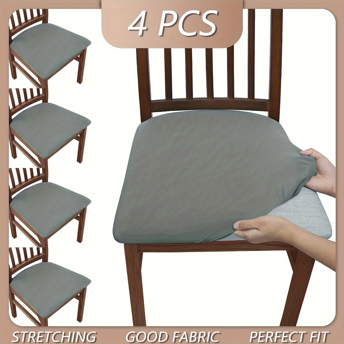 Chair Cover Set of Four Stretch Polyester Dining Seat Slipcovers with Elastic Edges in Three Colors