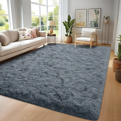 Area Rug Tie-Dye Shaggy Plush Design with Six Colors and Four Washable Sizes for Bedroom or Dorm