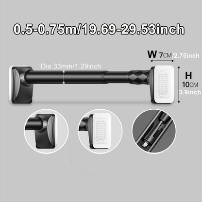 No-Drill Tension Curtain Rod with 33 mm Tube, Black, White or Grey Finish and 15.75–196.85 Inch Ranges