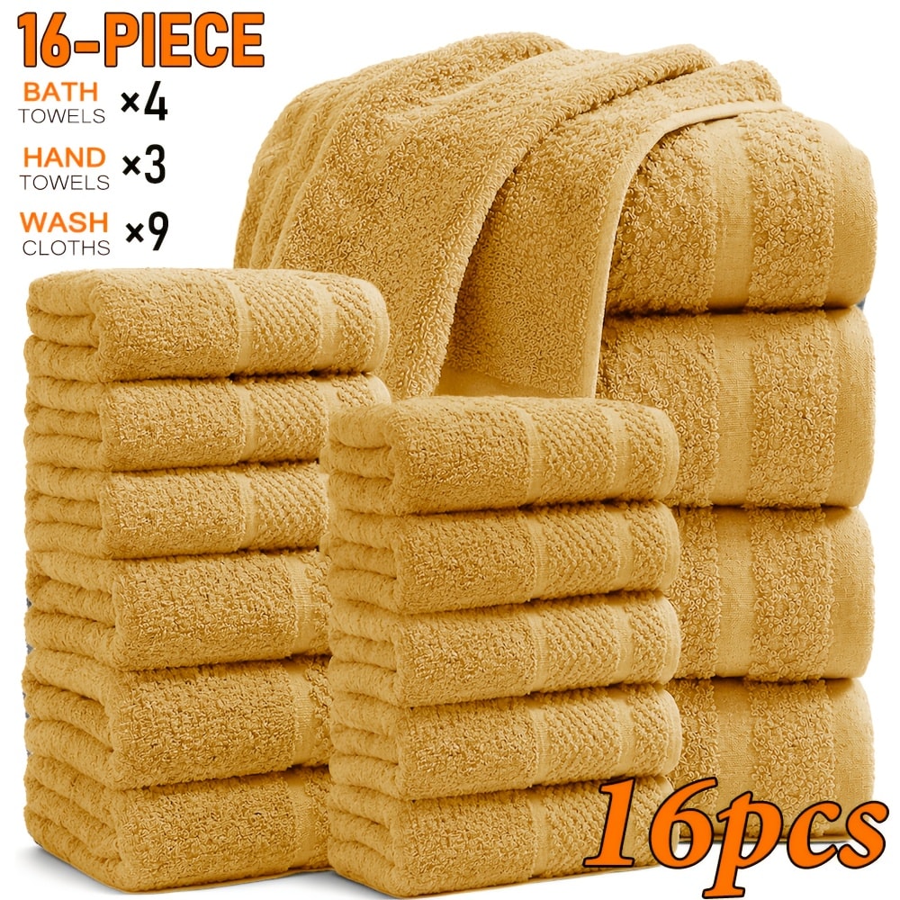 Towel Set 12, 16 or 18 Piece 450GSM Cotton-Blend Bath, Hand and Face Towels in Multiple Colors