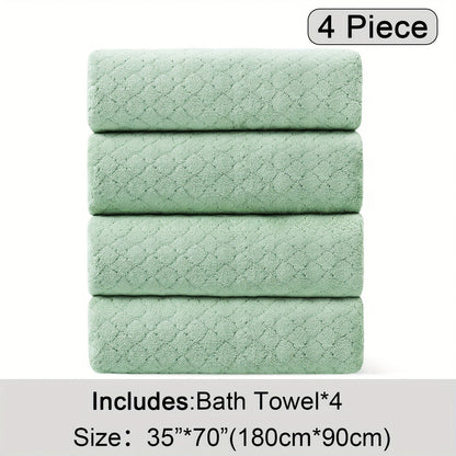 Oversized Bath Towel Set 4 Piece Diamond Pattern Microfiber - Ultra Soft Highly Absorbent Quick Dry | 10 Colors | Blue Green Black Gray Navy Orchid Brown Purple White Turquoise | Bathroom Hotel Gym Gift