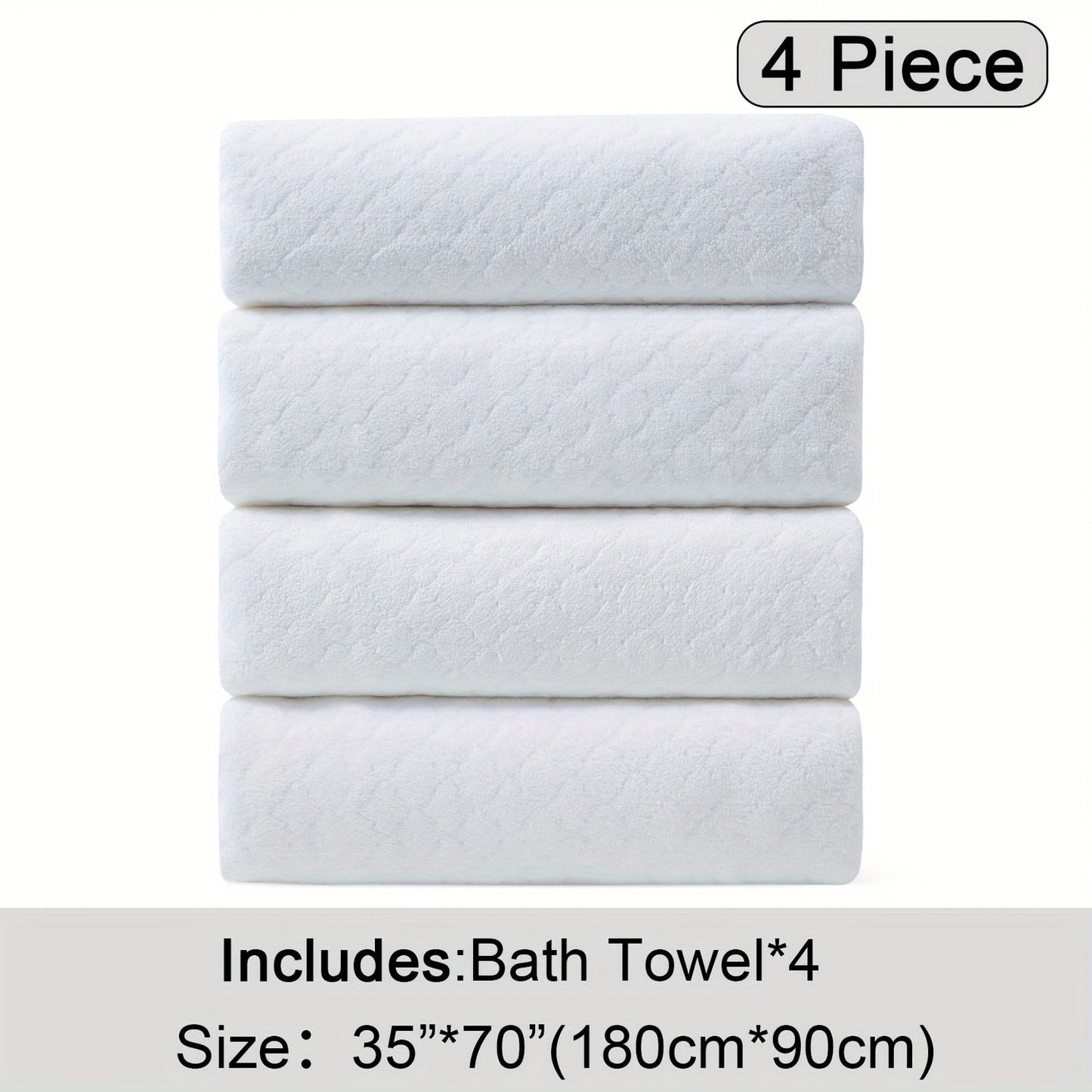 Oversized Bath Towel Set 4 Piece Diamond Pattern Microfiber - Ultra Soft Highly Absorbent Quick Dry | 10 Colors | Blue Green Black Gray Navy Orchid Brown Purple White Turquoise | Bathroom Hotel Gym Gift