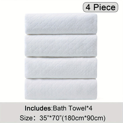 Oversized Bath Towel Set 4 Piece Diamond Pattern Microfiber - Ultra Soft Highly Absorbent Quick Dry | 10 Colors | Blue Green Black Gray Navy Orchid Brown Purple White Turquoise | Bathroom Hotel Gym Gift
