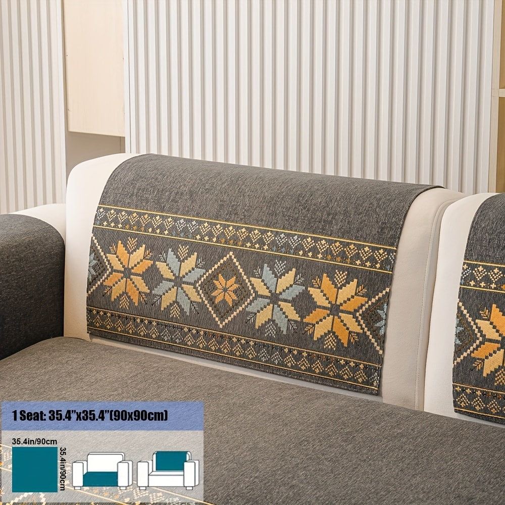 Sofa Cover, Chenille Bohemian-Style Couch Pad in Three Colors with Armrest and One-to-Four-Seat Sizes
