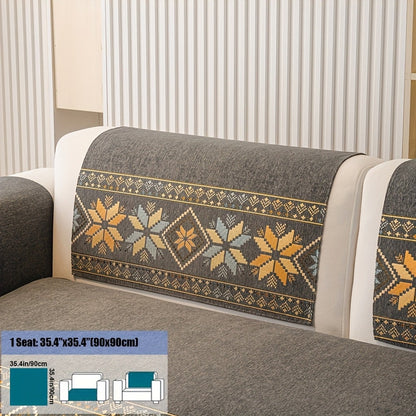 Sofa Cover, Chenille Bohemian-Style Couch Pad in Three Colors with Armrest and One-to-Four-Seat Sizes