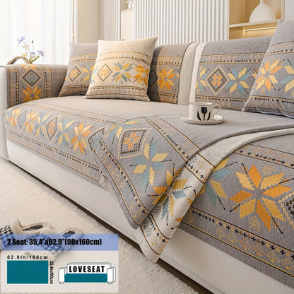 Sofa Cover, Chenille Bohemian-Style Couch Pad in Three Colors with Armrest and One-to-Four-Seat Sizes
