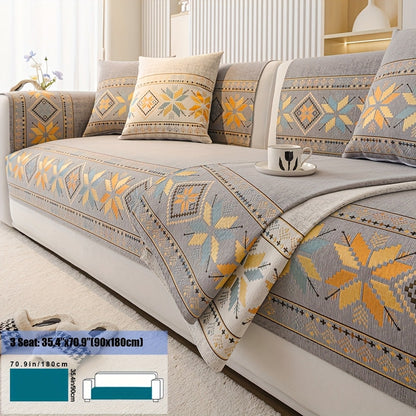 Sofa Cover, Chenille Bohemian-Style Couch Pad in Three Colors with Armrest and One-to-Four-Seat Sizes