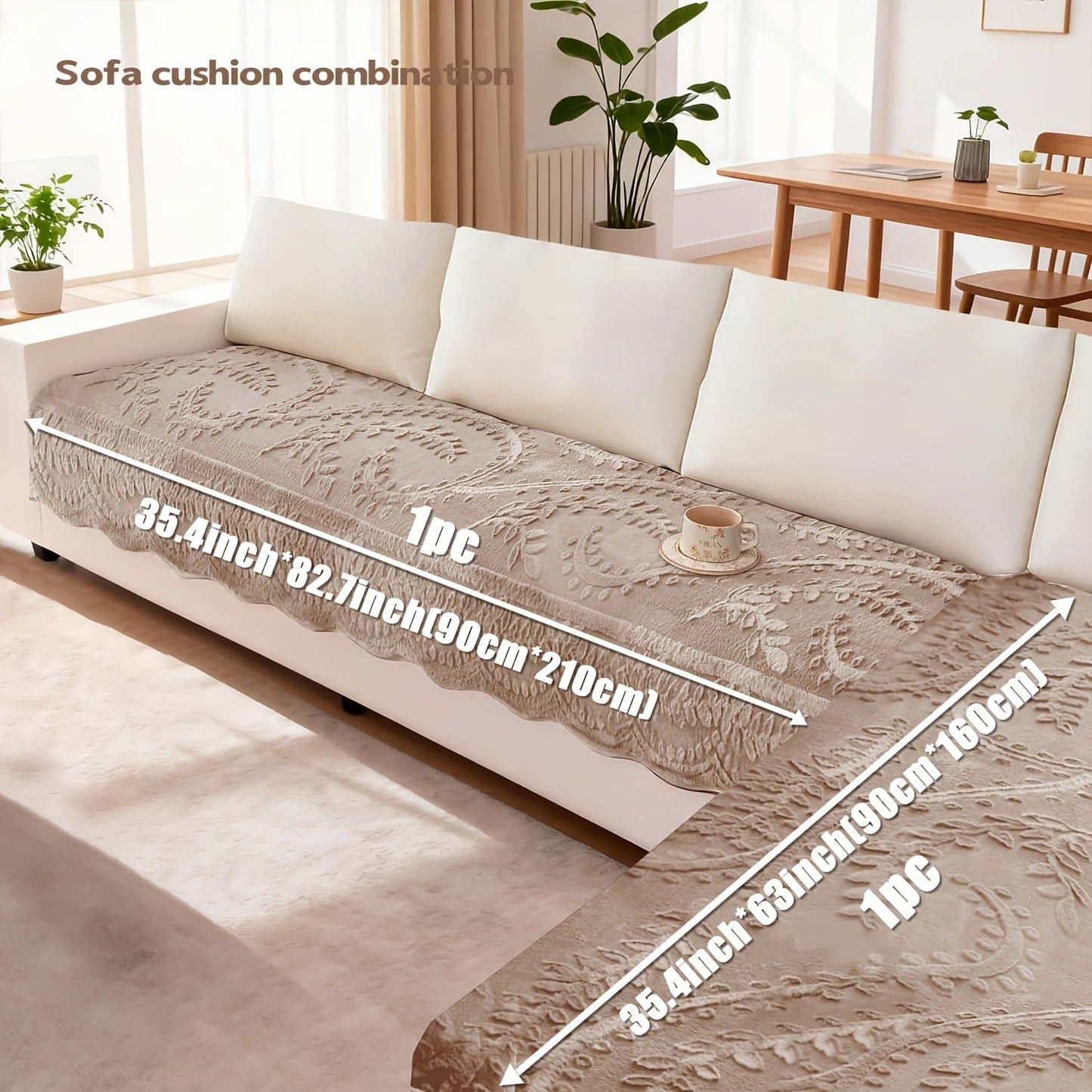 Sofa Cover Quilted Faux Rabbit Fur Plush Panels in 35.43-Inch Width with Seat, Pillowcase and Two-Piece Options
