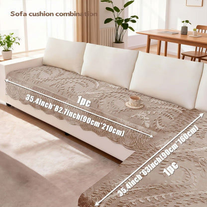 Sofa Cover Quilted Faux Rabbit Fur Plush Panels in 35.43-Inch Width with Seat, Pillowcase and Two-Piece Options