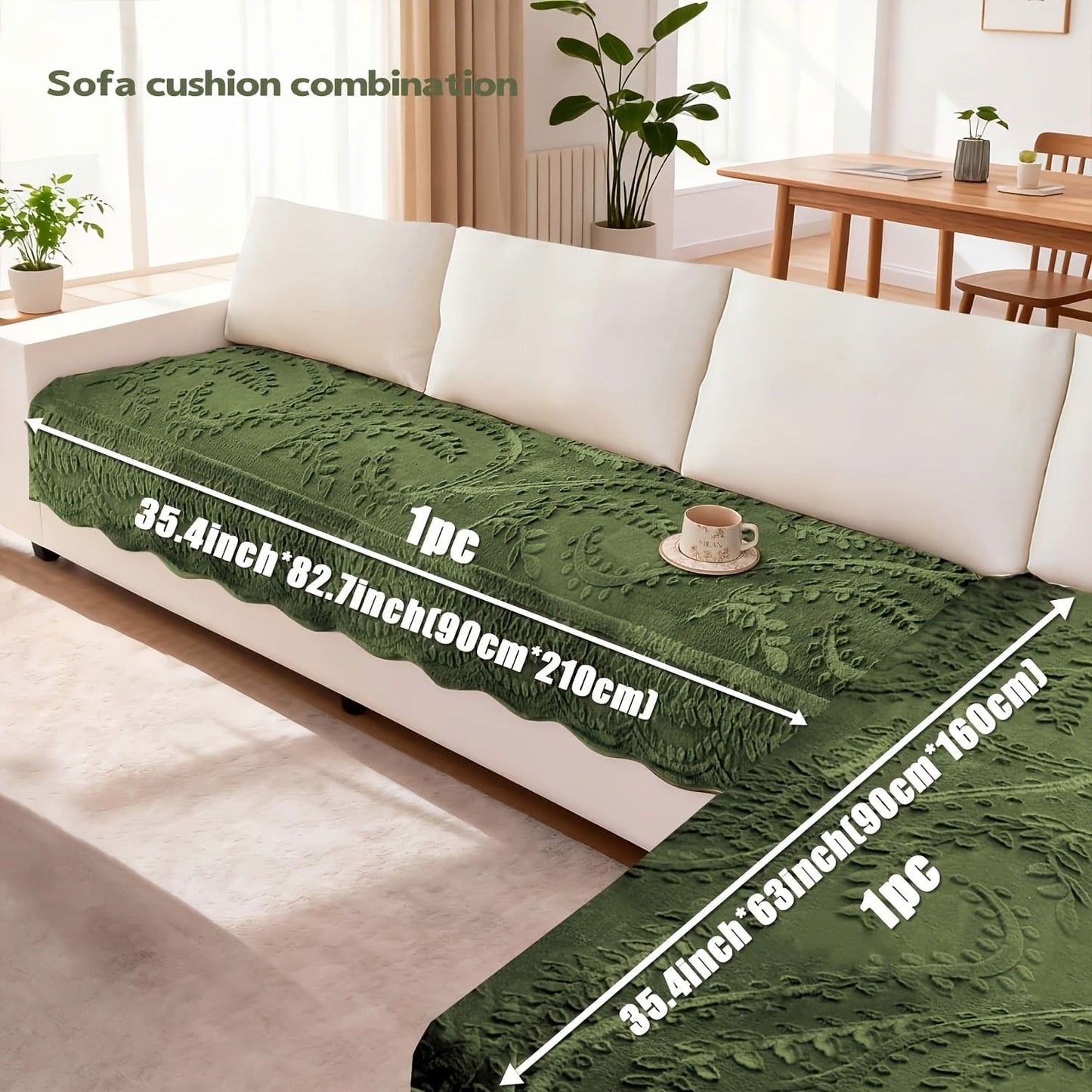 Sofa Cover Quilted Faux Rabbit Fur Plush Panels in 35.43-Inch Width with Seat, Pillowcase and Two-Piece Options