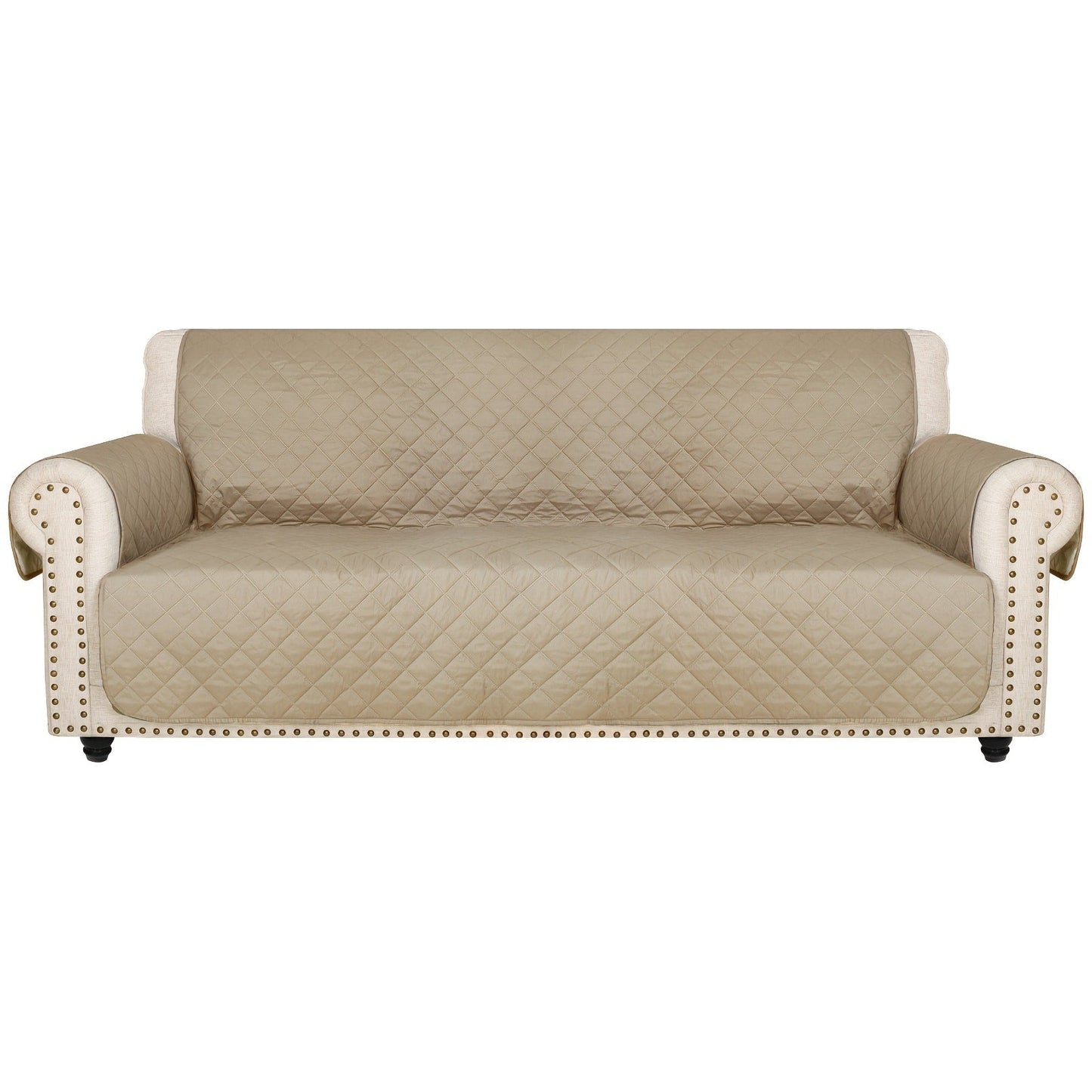Sofa Cover Five-Layer Quilted Microfiber Protector with Elastic Strap and Foam Anchors for 3 or 4 Seats
