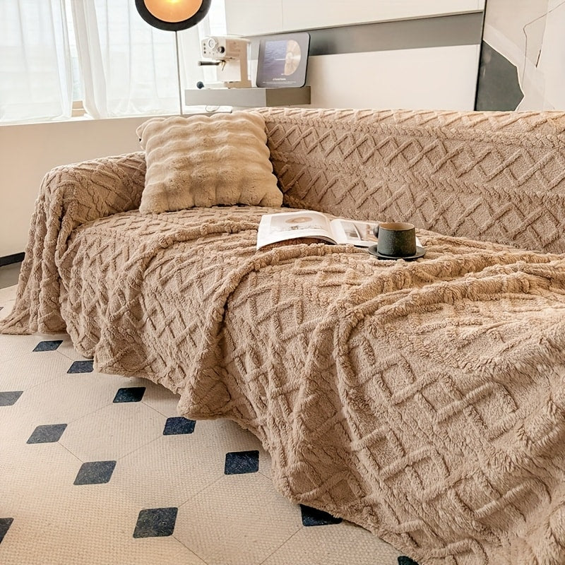 Sofa Cover Soft Polyester Velvet Bohemian Jacquard Throw for 3 or 4-Seater Sofas in Five Colors