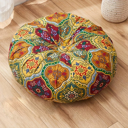Floor Pillow Round Bohemian Thick Cushion Vintage Floral Pattern Boho Meditation Seat Pad Fade Resistant Cotton Filled Decorative Pouf for Living Room Bedroom All Seasons