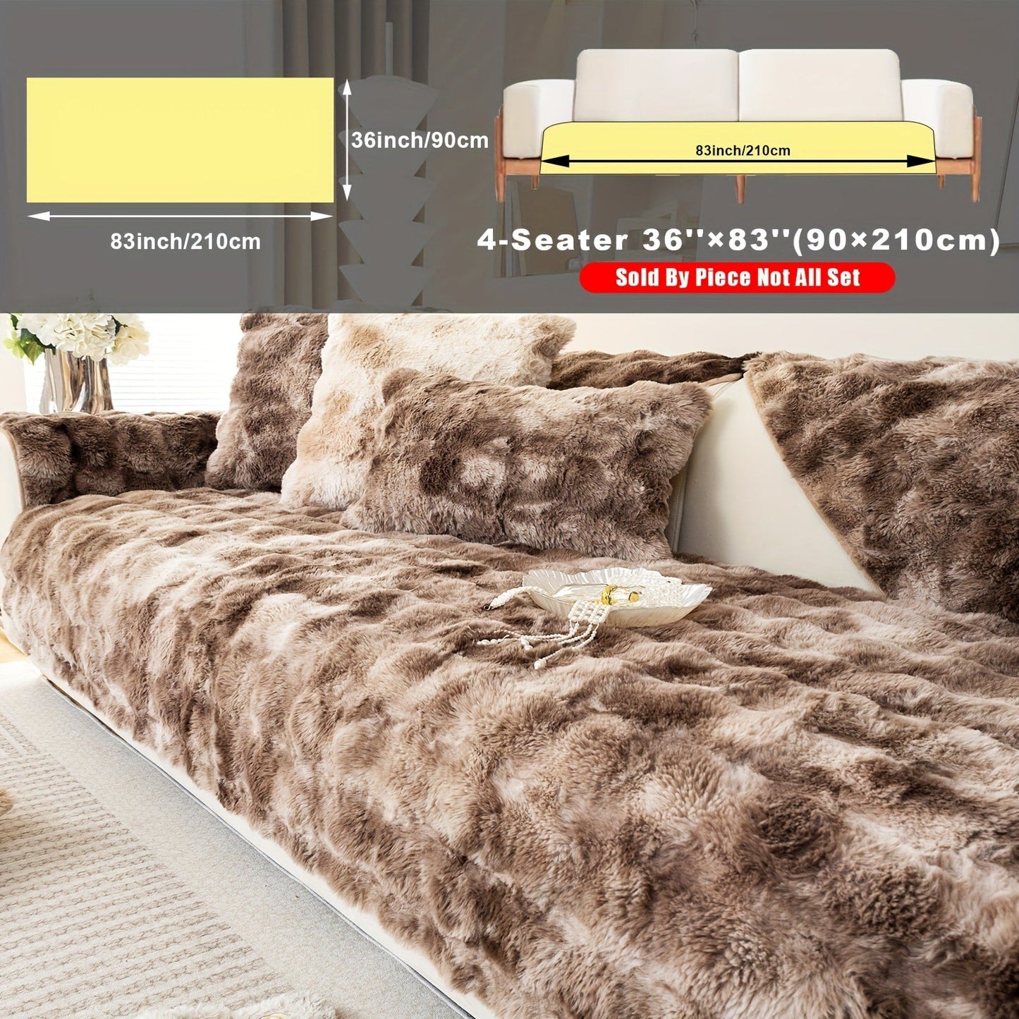 Sofa Cover, Faux-Lamb Plush Gradient Couch Pad in Five Colors with Armchair, Backrest and Seat Sizes