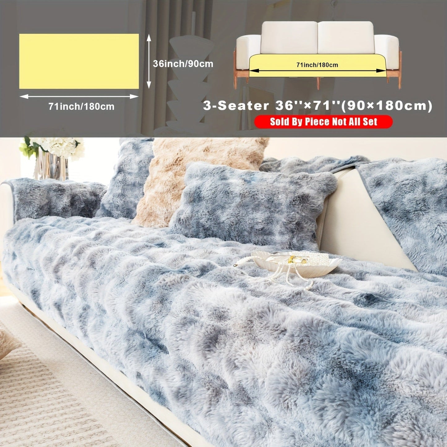 Sofa Cover, Faux-Lamb Plush Gradient Couch Pad in Five Colors with Armchair, Backrest and Seat Sizes
