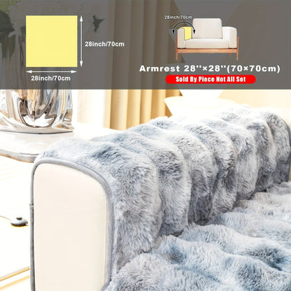 Sofa Cover, Faux-Lamb Plush Gradient Couch Pad in Five Colors with Armchair, Backrest and Seat Sizes