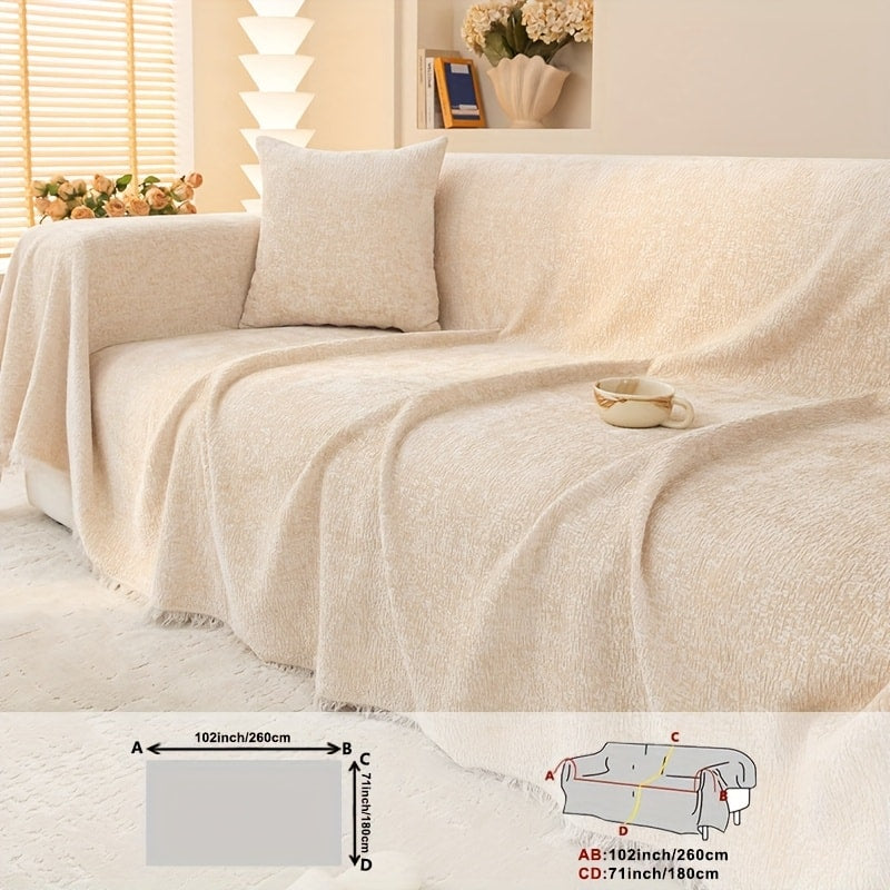 Sofa Cover 300 GSM Solid Chenille Throw with Fringe in Four Colors and Sizes from Single Seat to 71 x 150 Inches