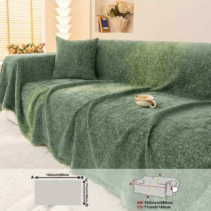 Sofa Cover 300 GSM Solid Chenille Throw with Fringe in Four Colors and Sizes from Single Seat to 71 x 150 Inches