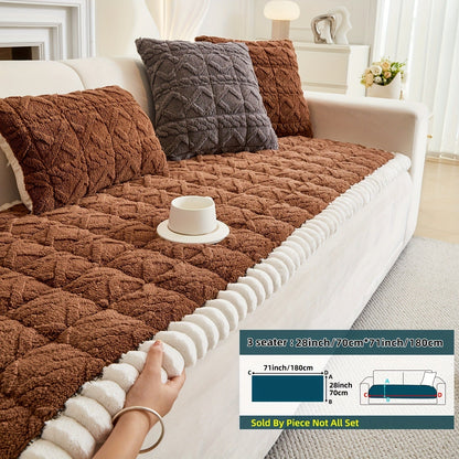 Bohemian Quilted Sofa Cover with Ruffles - 300GSM Shu Velveteen Anti-Slip Pet Friendly Machine Washable Plush Slipcover for Loveseat 3-4 Seater Sectional Sofa, 5 Colors