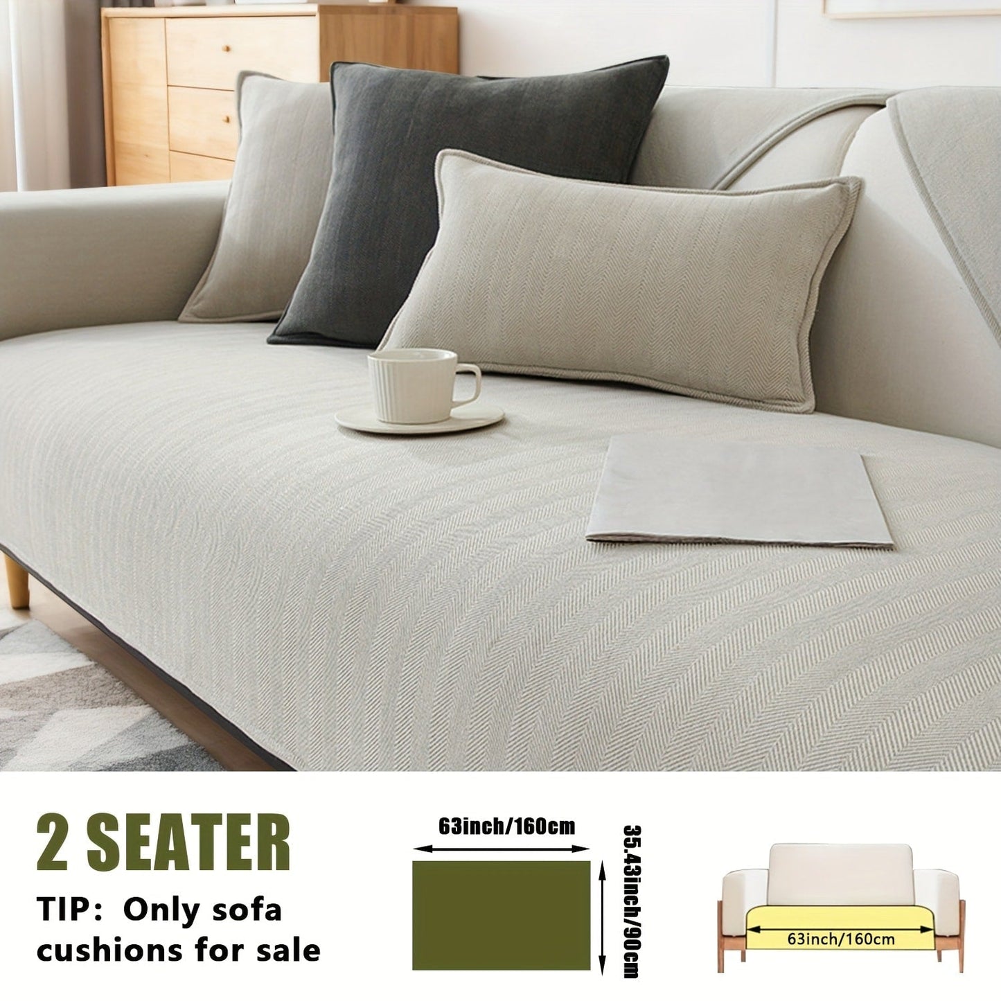 Sofa Cover Ribbed Chenille Stretch Panels with Non-Slip Design for 1 to 4 Seats, Armrests or Cushions