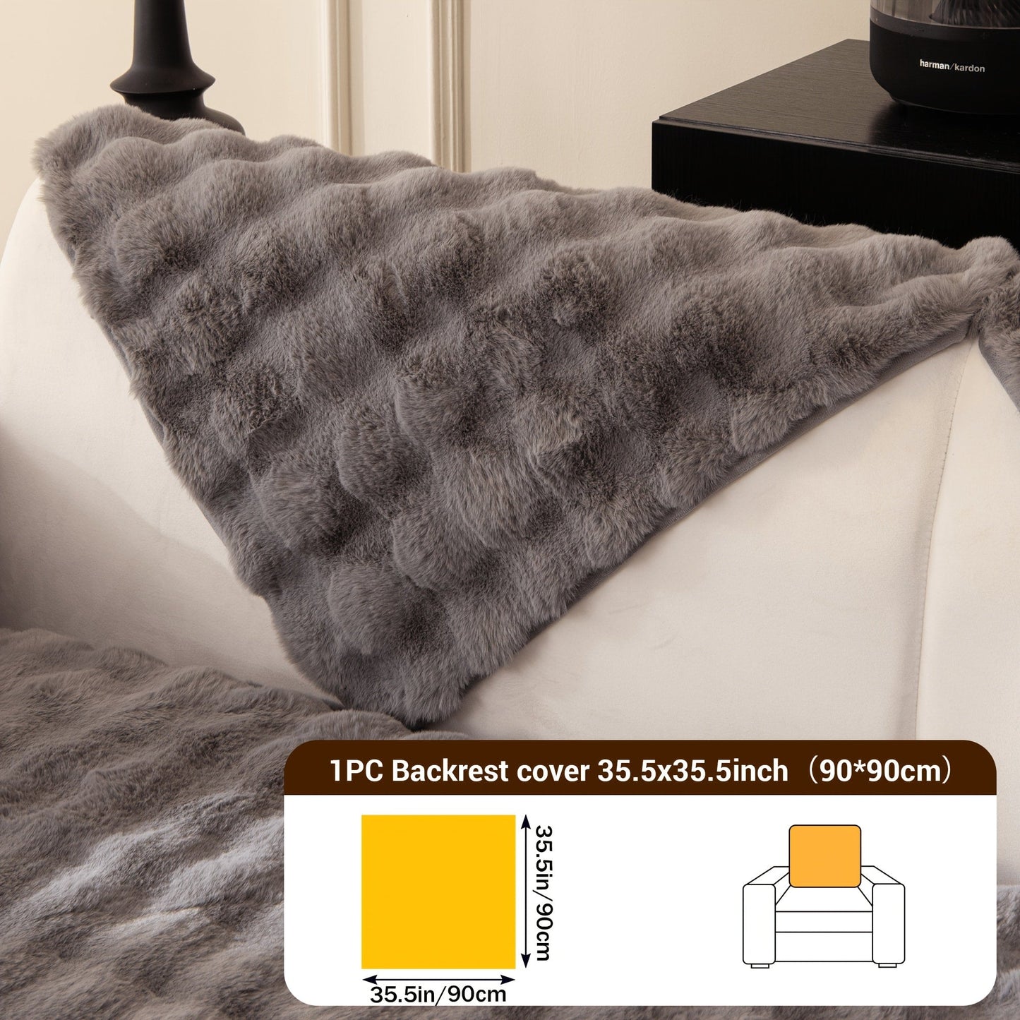 Sofa Cover Bubble Faux Rabbit Fur Panels with Silicone Non-Slip Backing for Seat, Armrest or Backrest