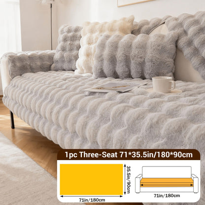 Sofa Cover Bubble Faux Rabbit Fur Panels with Silicone Non-Slip Backing for Seat, Armrest or Backrest