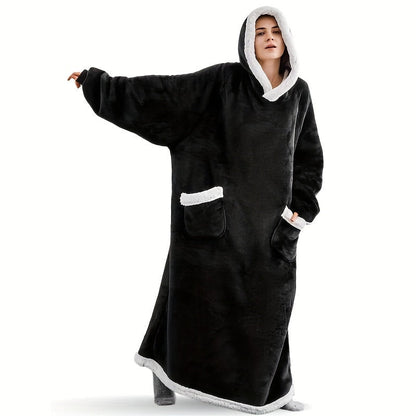 Wearable Blanket with Sleeves – Oversized Long Flannel Hoodie Sweatshirt Pullover for Women & Men, Giant TV Blanket, 2 Colors