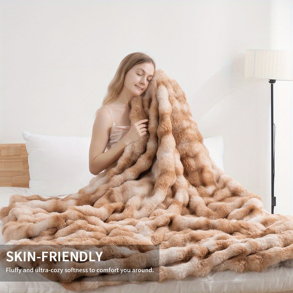 Faux Rabbit Fur Fluffy Blanket – Thick Warm Soft Plush Throw for Bed & Living Room, Luxury Furry Blanket, 8 Colors, 4 Sizes